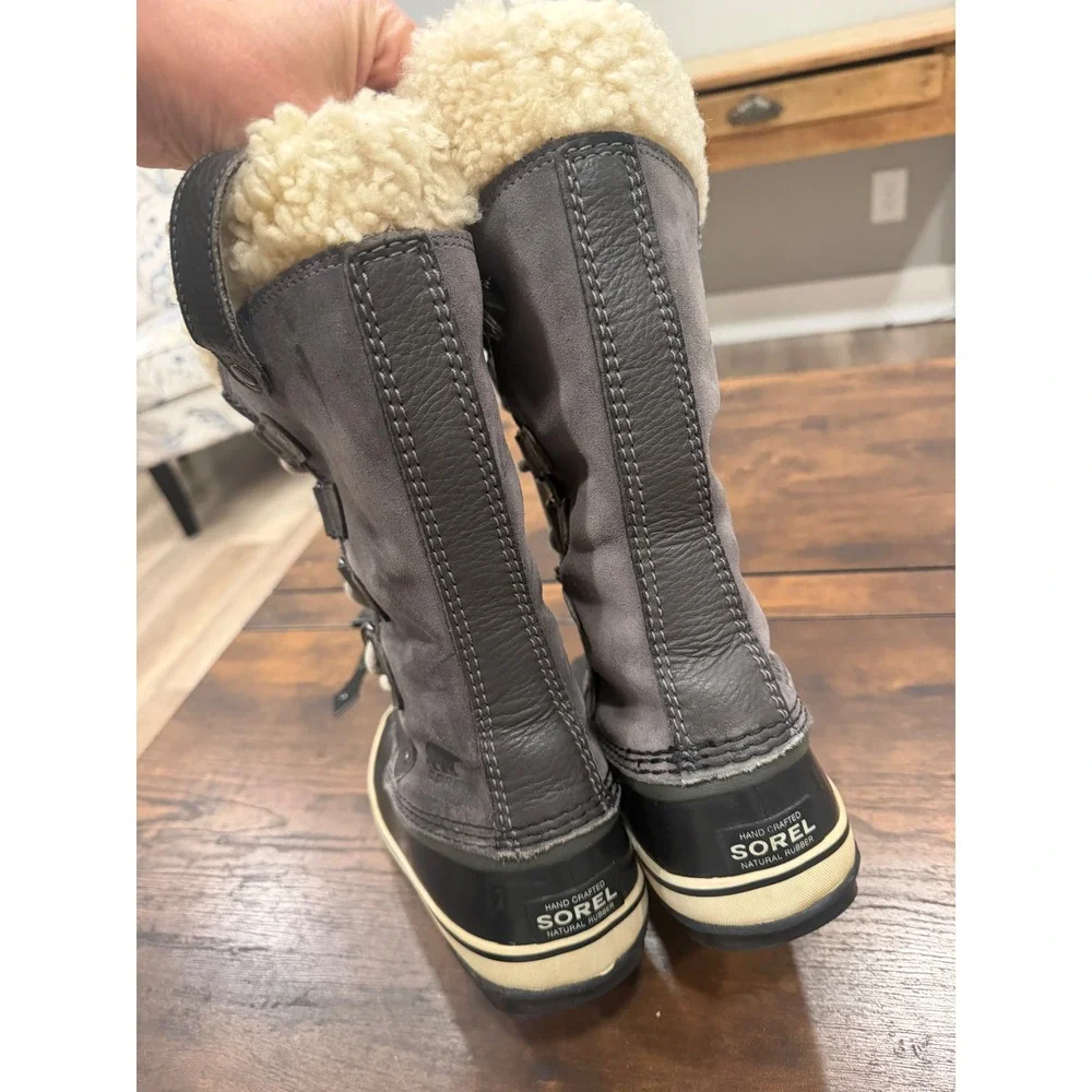 Sorel Joan of Arctic Boots Women 7 Gray Black Waterproof Faux Fur Winter Snow
